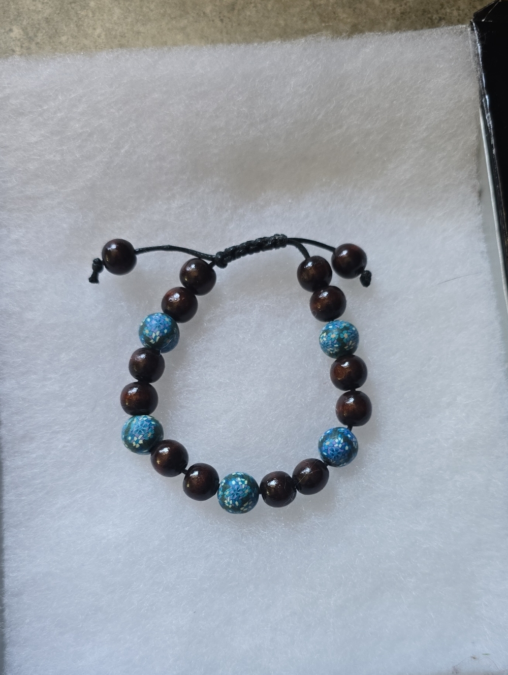 Beaded Brown Wood and Blue Mosaic Bracelet - Women Jewelry